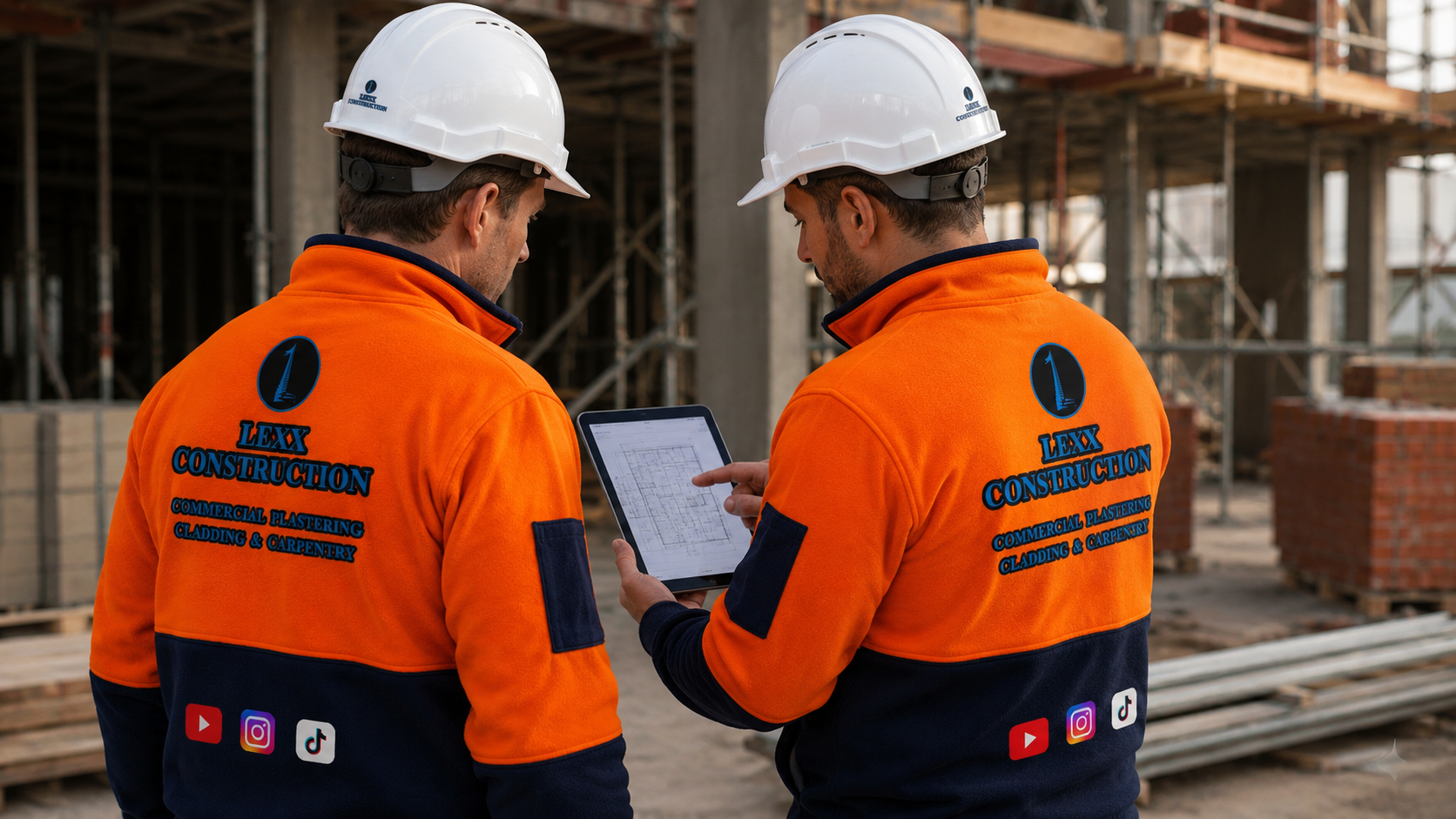 LEXX team reviewing construction plans